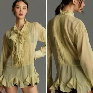 NWT Anthropologie Forever That Girl Tie-Neck Ruffle Blouse